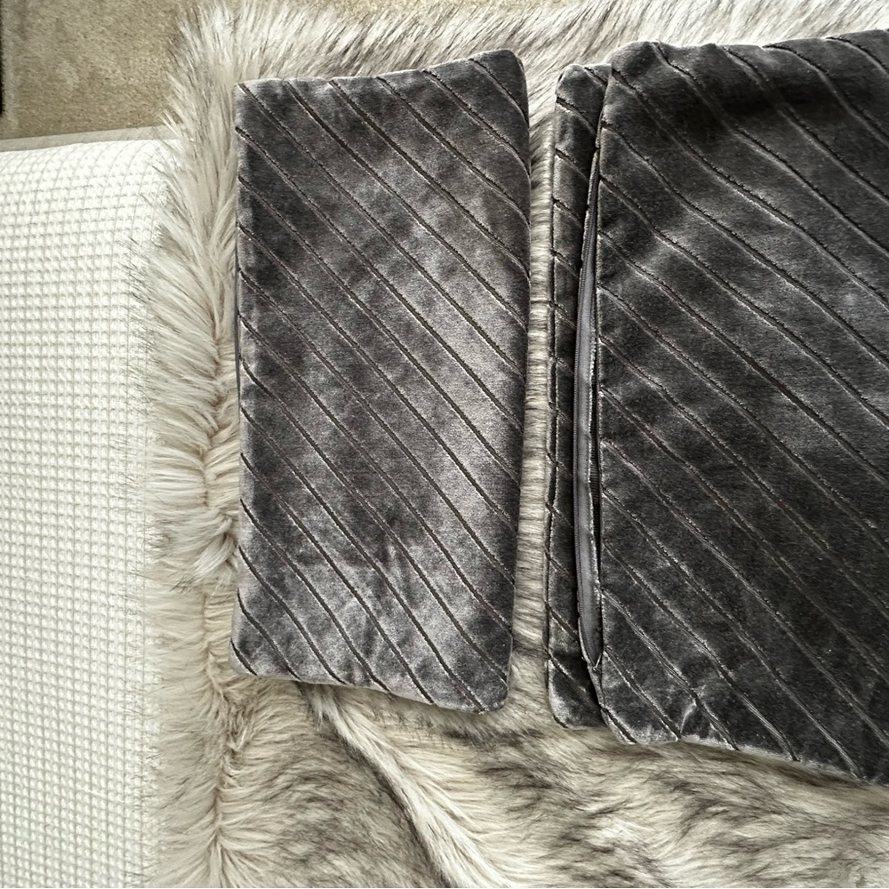 West Elm Charcoal Velvet Diagonal Quilted Accent Pillows $59 for both